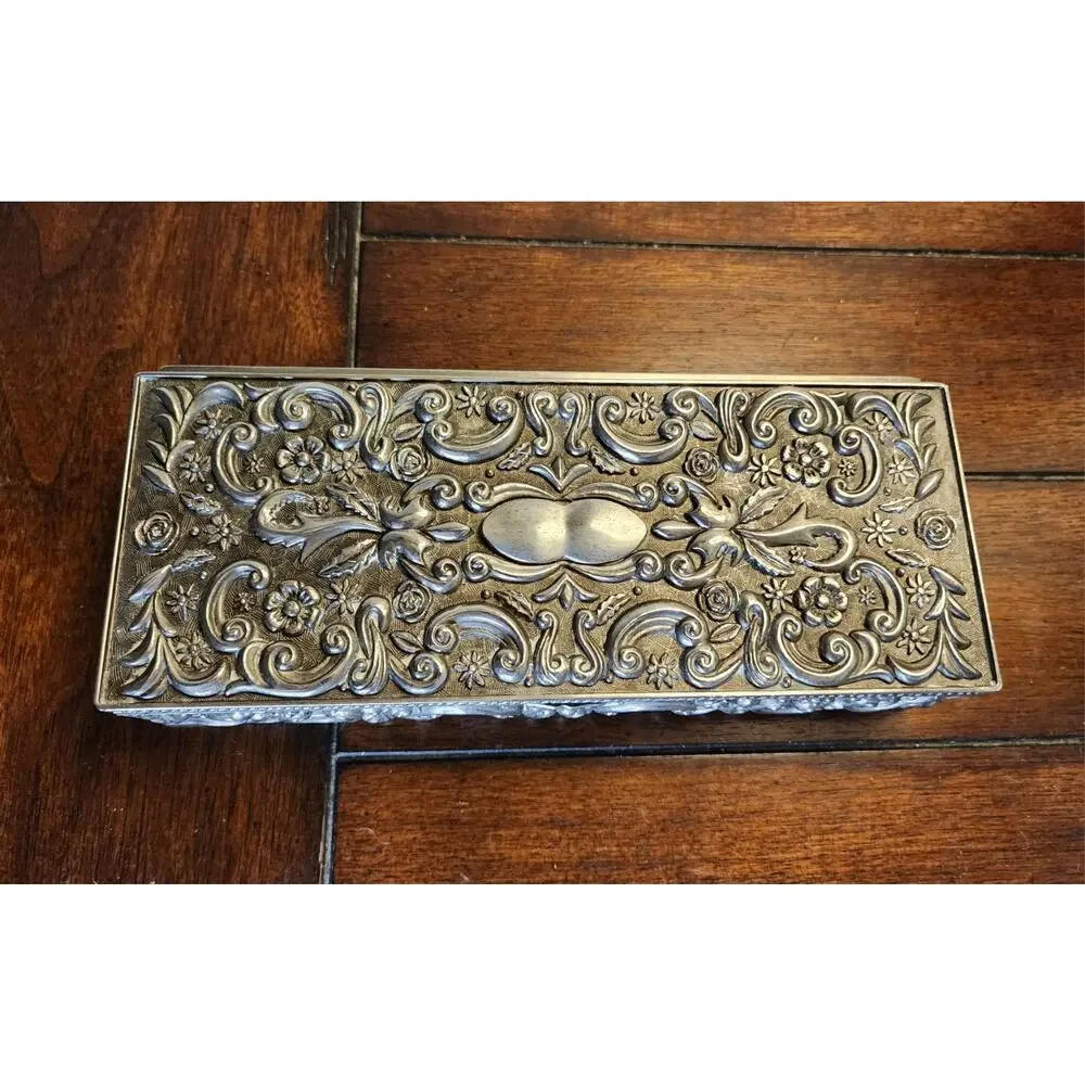 Vintage Godinger Silver Plated Jewelry Box 1992 Baroque Floral Design 9